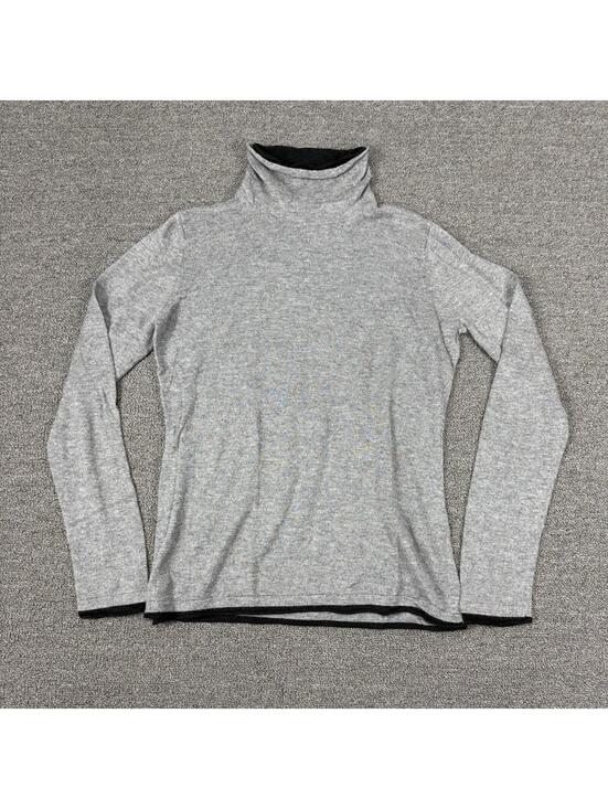 August Silk Sweaters - August Silk Women's L Gray & Black Turtleneck Sweater Silk Blend Quiet Luxury